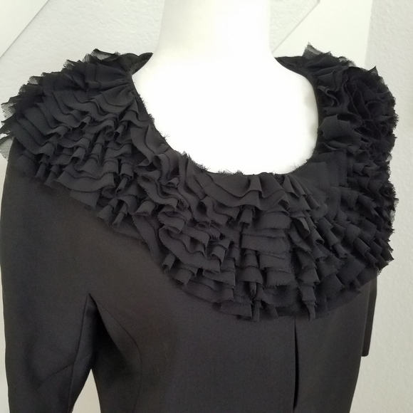 Ann Taylor | Ruffle Collar Cropped Short Sleeve Wool Jacket Blazer - Picture 3 of 9